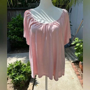 Lilla P Blush Pink Blouse Flowy 100% Cotton elbow length sleeve Size L